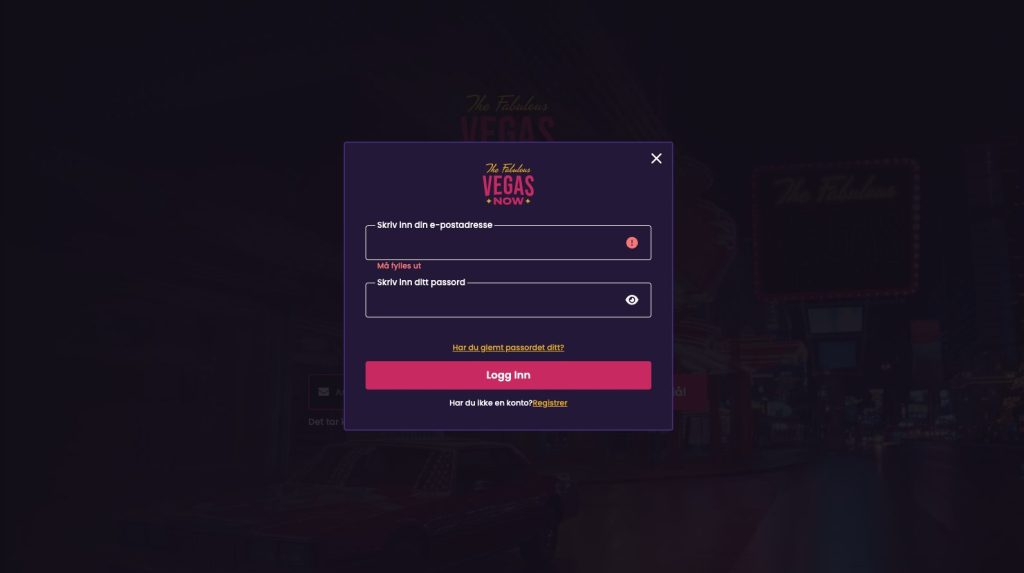 casinovegasNow login page showing secure user access to casino account
